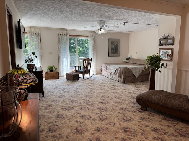 715 250th Ave, Fairmont, MN 56031 - bedroom featuring access to exterior, carpet, a textured ceiling, and ornamental molding