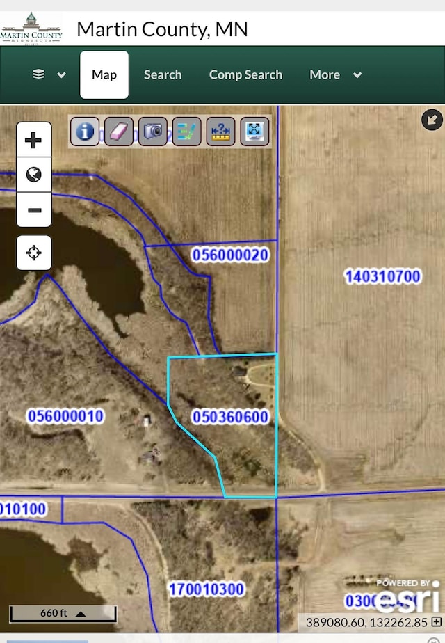 715 250th Ave, Fairmont, MN 56031 - aerial view of property's location featuring property boundaries highlighted
