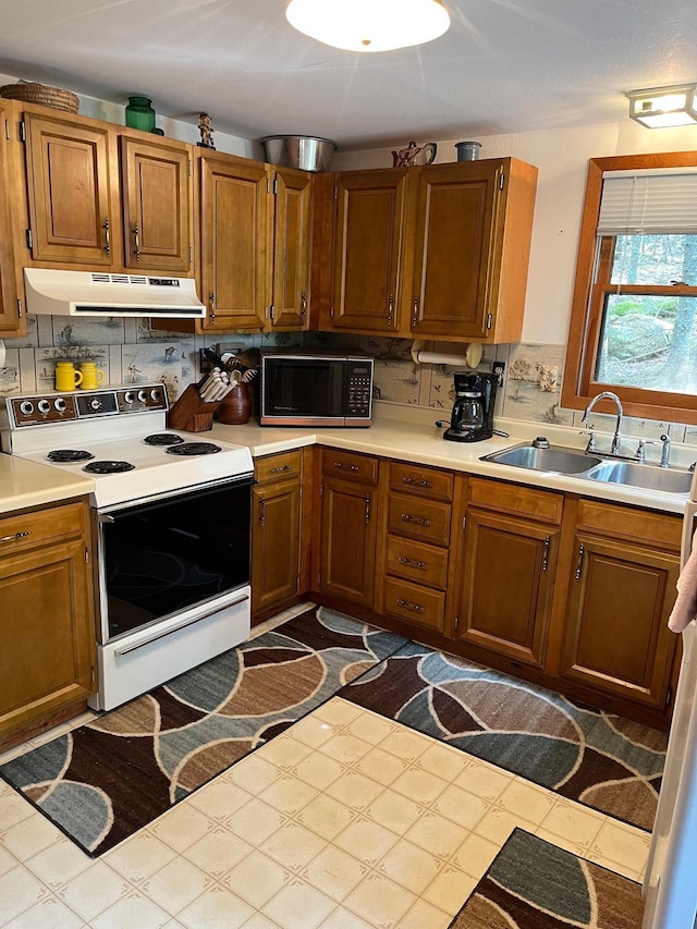 2485 Keyes Is, International Falls, MN 56649 - kitchen featuring electric stove, black microwave, under cabinet range hood, and light countertops