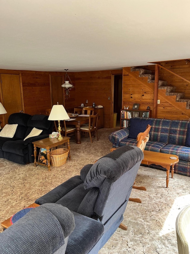 2485 Keyes Is, International Falls, MN 56649 - carpeted living room with wood walls
