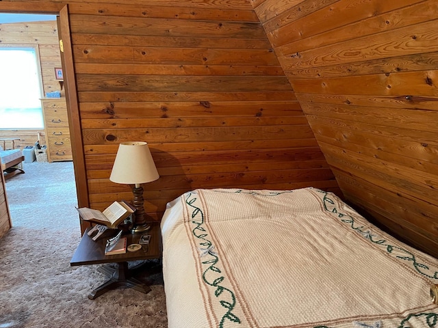 2485 Keyes Is, International Falls, MN 56649 - bedroom with wood walls, carpet, and wooden ceiling