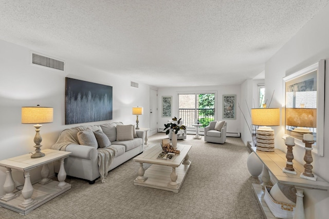 3412 Oak Ridge Rd Unit 208, Minnetonka, MN 55305 - carpeted living area with a textured ceiling and baseboard heating