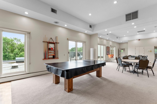 3412 Oak Ridge Rd Unit 208, Minnetonka, MN 55305 - game room featuring light colored carpet, recessed lighting, healthy amount of natural light, pool table, and a baseboard heating unit
