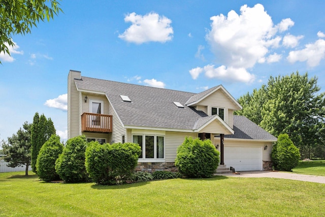 420 Pleasant Crest Cir, Annandale, MN 55302 - view of front of house featuring a shingled roof, driveway, stone siding, and a front lawn