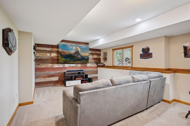 420 Pleasant Crest Cir, Annandale, MN 55302 - living area with carpet flooring, wooden walls, and recessed lighting