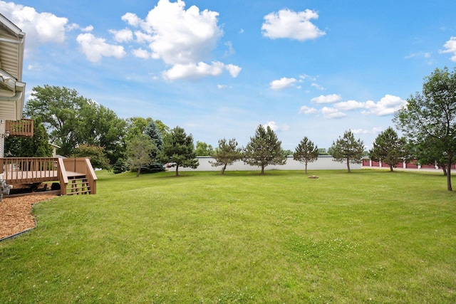 420 Pleasant Crest Cir, Annandale, MN 55302 - view of green lawn featuring a deck and stairway