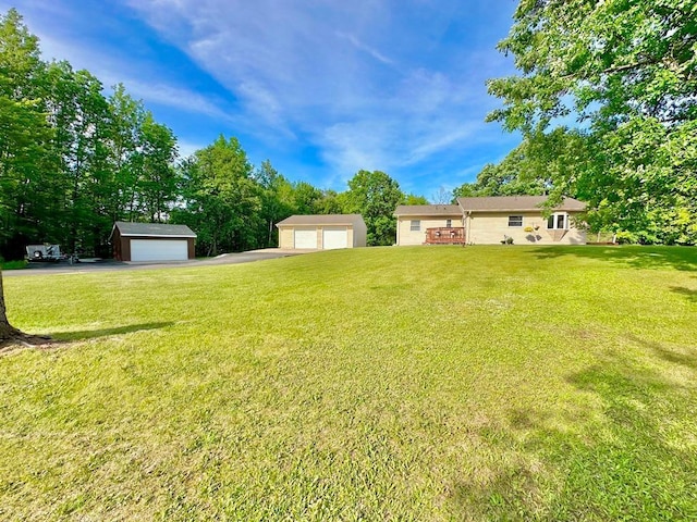 2117 Isleview Rd, Grand Rapids, MN 55744 - view of grassy yard with a garage and an outbuilding