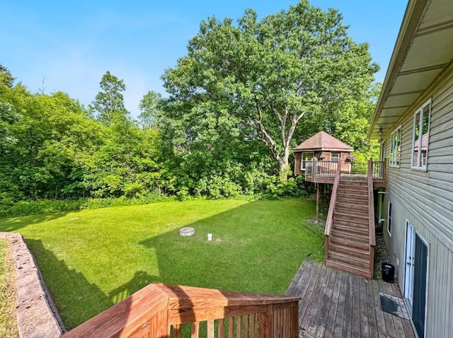 2117 Isleview Rd, Grand Rapids, MN 55744 - view of grassy yard featuring a deck and stairway
