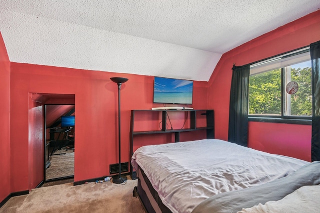 6429 Maple St, North Branch, MN 55056 - carpeted bedroom featuring vaulted ceiling and a textured ceiling