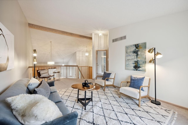 790 Winterberry Dr, Woodbury, MN 55125 - carpeted living area with beamed ceiling and baseboards