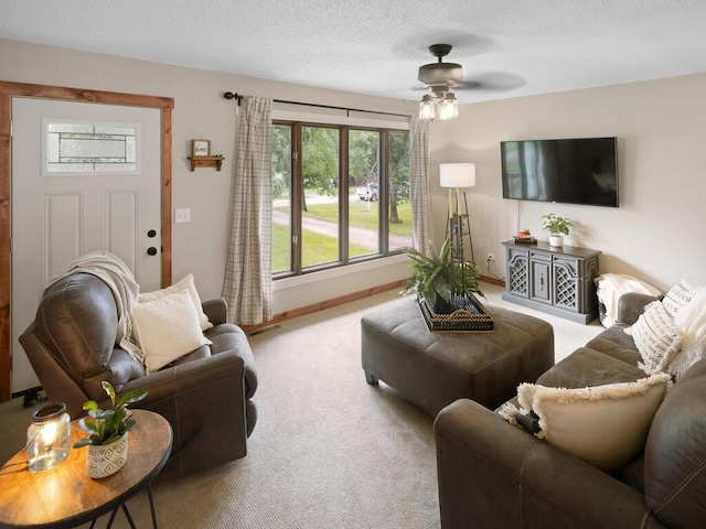 44775 Bending Ave, Fish Lake Twp, MN 55032 - carpeted living room with a ceiling fan and a textured ceiling