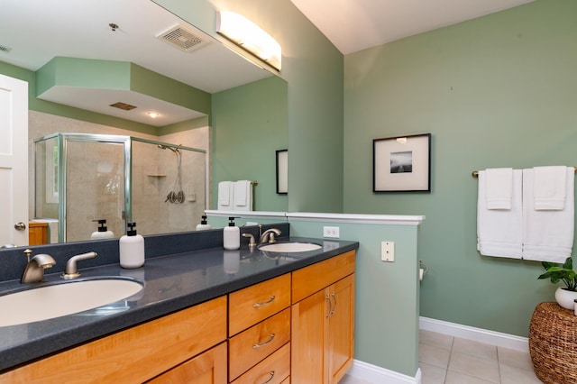510 Grand Ave Unit 101, Saint Paul, MN 55102 - full bath with tile patterned flooring, double vanity, and a stall shower