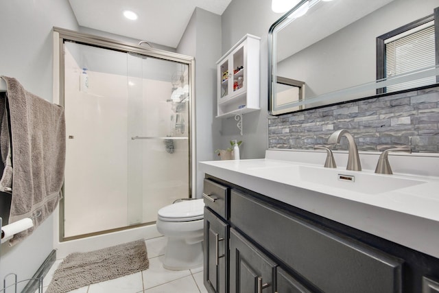 1219 Lakeview Pkwy, Buffalo, MN 55313 - full bathroom with a shower stall, vanity, tasteful backsplash, recessed lighting, and tile patterned floors
