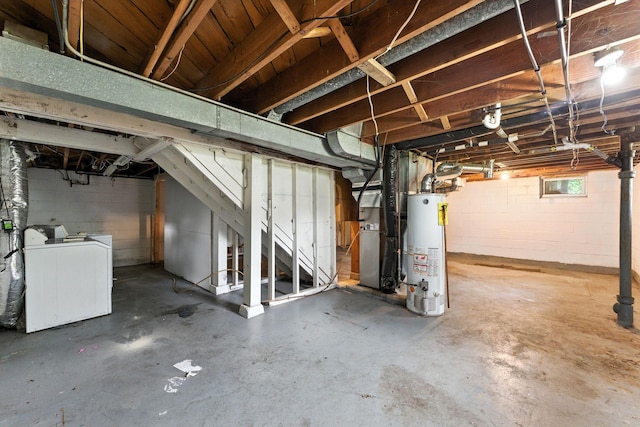 4951 Newton Ave N, Minneapolis, MN 55430 - basement featuring water heater, washer and dryer, and stairway