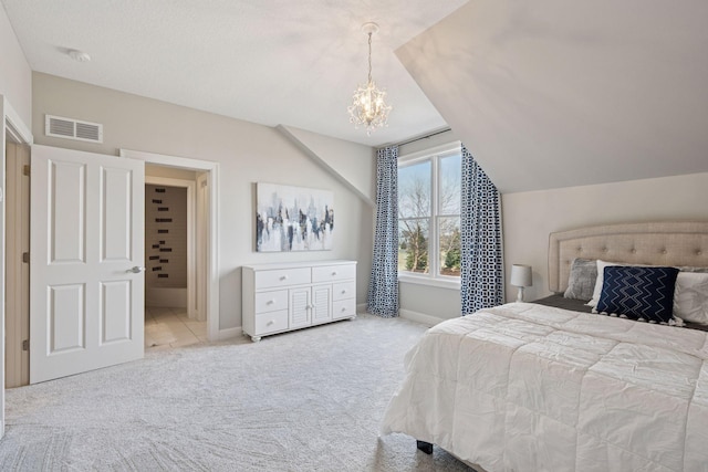 7530 Quail Ridge Trl, Greenfield, MN 55373 - carpeted bedroom with a chandelier and lofted ceiling