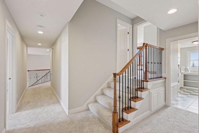 7530 Quail Ridge Trl, Greenfield, MN 55373 - staircase featuring carpet floors and recessed lighting