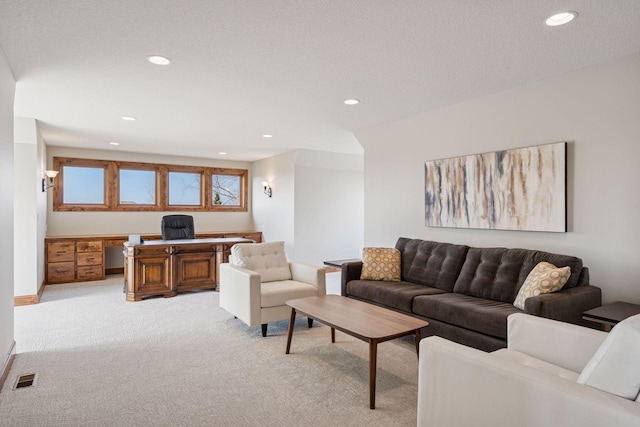 7530 Quail Ridge Trl, Greenfield, MN 55373 - living room with light carpet, recessed lighting, and an office area