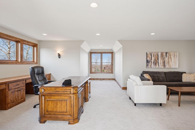 7530 Quail Ridge Trl, Greenfield, MN 55373 - home office featuring light colored carpet and recessed lighting