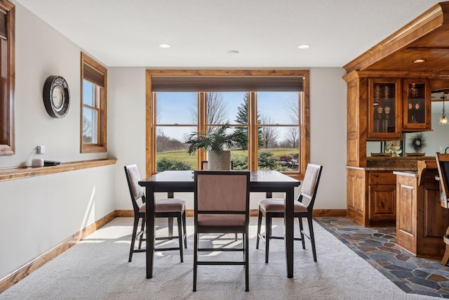 7530 Quail Ridge Trl, Greenfield, MN 55373 - dining space featuring dark stone finish flooring and recessed lighting