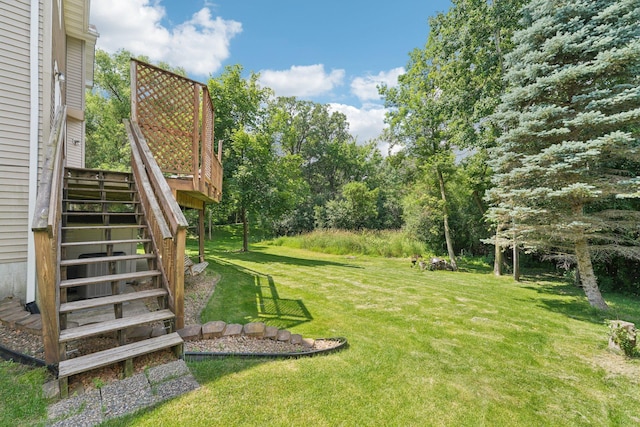 14916 Overlook Dr, Savage, MN 55378 - view of green lawn featuring stairway and a deck