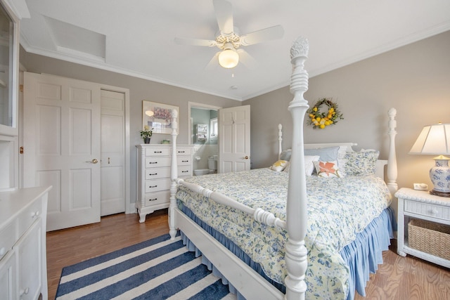 2261 Ash St, Lino Lakes, MN 55110 - bedroom featuring wood finished floors, ornamental molding, and ceiling fan