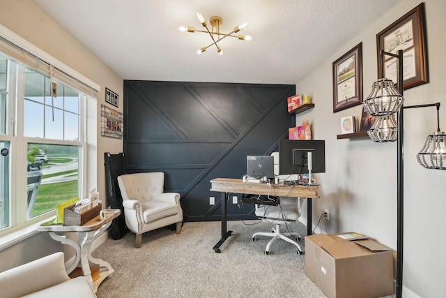7516 Ochoa Ave NE, Otsego, MN 55330 - carpeted office featuring a decorative wall, plenty of natural light, a chandelier, and a textured ceiling