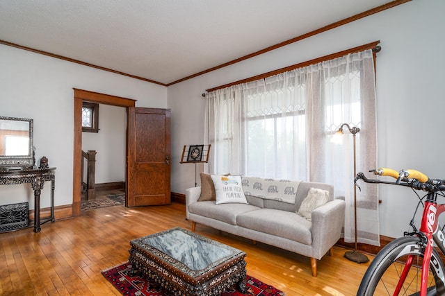 217 6th St, Crookston, MN 56716 - living area featuring light wood-type flooring and ornamental molding