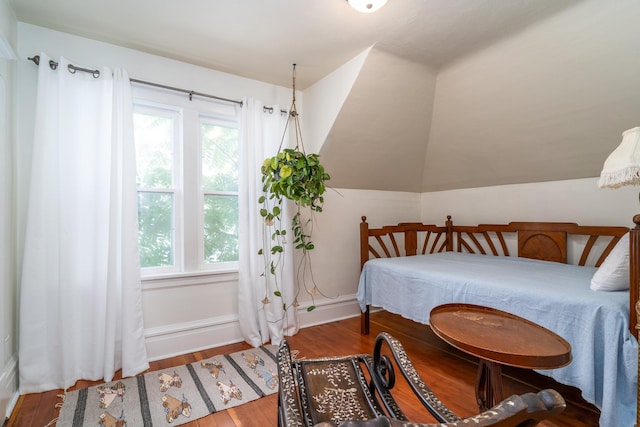 217 6th St, Crookston, MN 56716 - bedroom featuring wood finished floors, multiple windows, and vaulted ceiling
