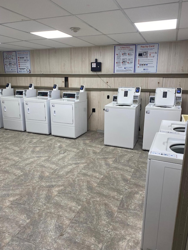 10113 34th St Unit 335, Minnetonka, MN 55305 - shared laundry featuring independent washer and dryer and wood walls