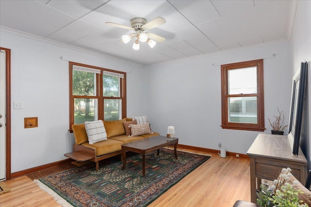 3506 Boardman St, Minneapolis, MN 55417 - sitting room with ceiling fan, ornamental molding, and light wood-style flooring