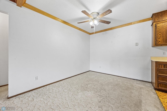 812 10th St S Unit B12, Fargo, ND 58103 - empty room with ceiling fan, ornamental molding, light carpet, and a textured ceiling