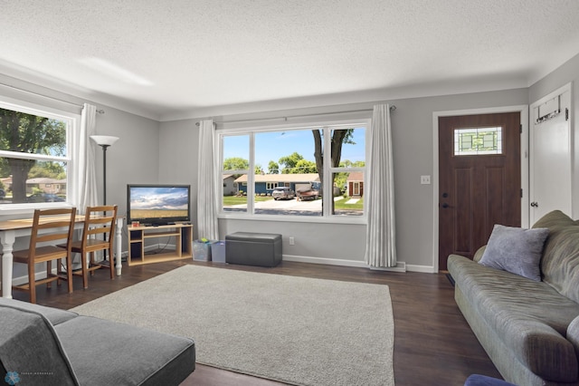 1706 14 1/2 St S, Fargo, ND 58103 - living area with a textured ceiling and dark wood-style flooring
