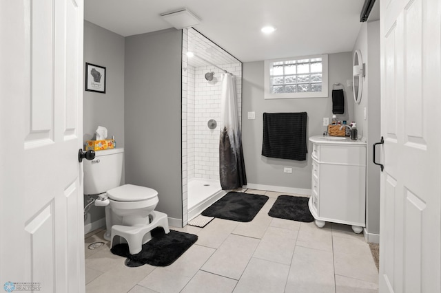 1706 14 1/2 St S, Fargo, ND 58103 - full bath with a stall shower, vanity, recessed lighting, and tile patterned floors