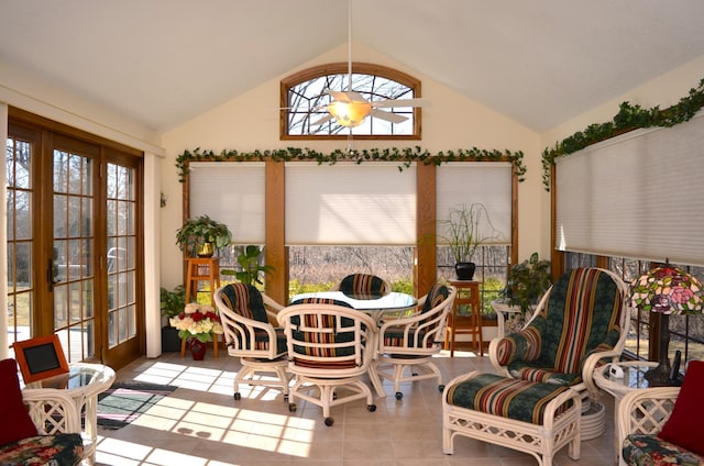 4336 Lookout Ln, Red Wing, MN 55066 - sunroom featuring french doors, vaulted ceiling, and tile patterned flooring