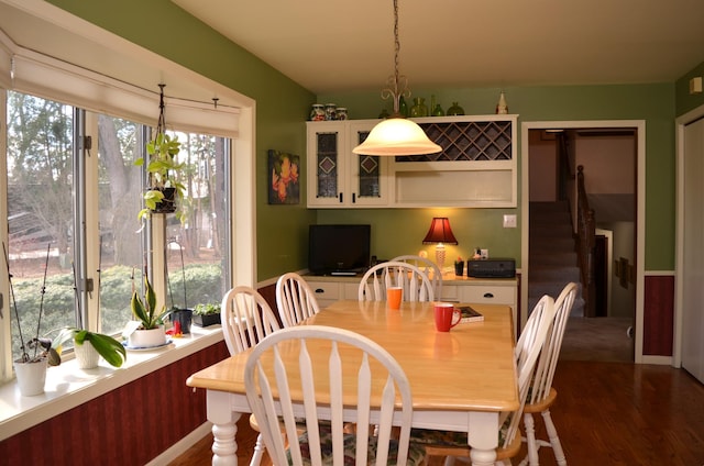 4336 Lookout Ln, Red Wing, MN 55066 - dining room featuring dark wood-type flooring and stairway