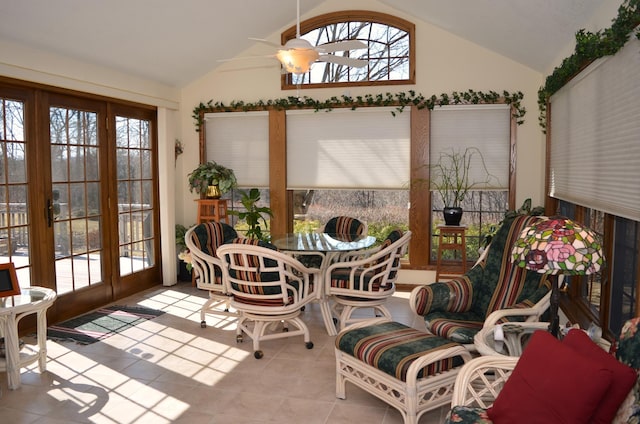4336 Lookout Ln, Red Wing, MN 55066 - sunroom / solarium featuring french doors, vaulted ceiling, and tile patterned floors