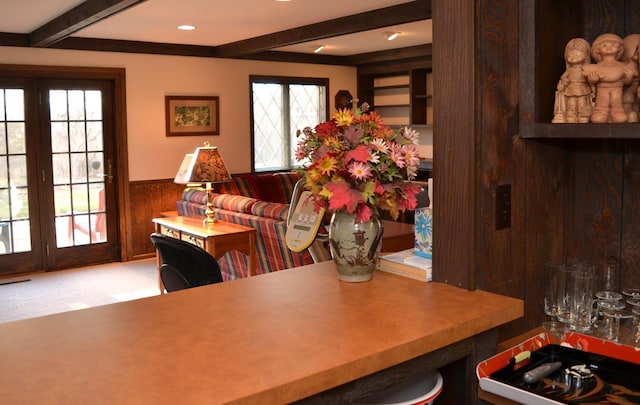 4336 Lookout Ln, Red Wing, MN 55066 - dining area with beam ceiling, wainscoting, and plenty of natural light