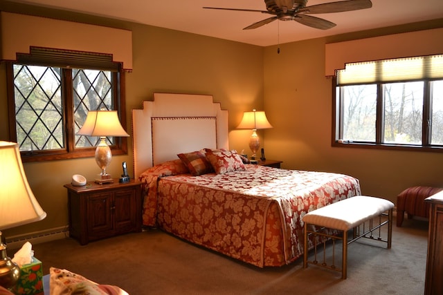 4336 Lookout Ln, Red Wing, MN 55066 - bedroom featuring carpet floors, baseboard heating, and a ceiling fan