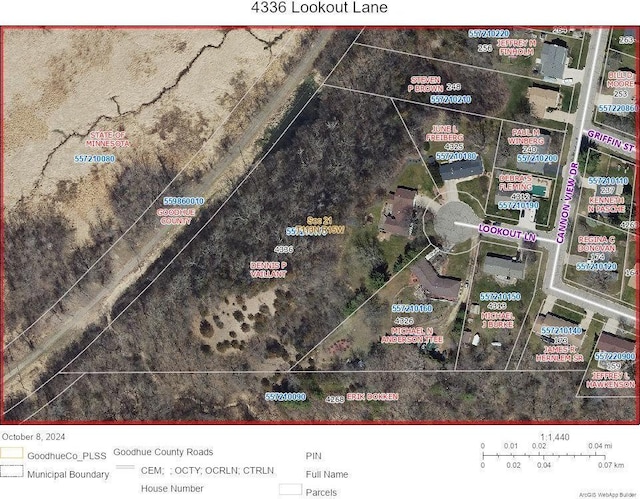 4336 Lookout Ln, Red Wing, MN 55066 - aerial view of property's location featuring property boundaries highlighted