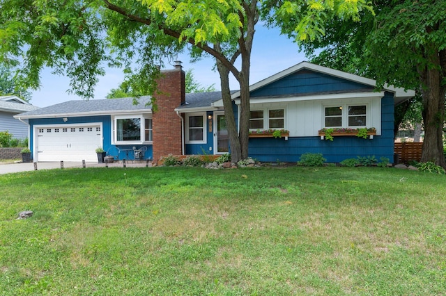 771 Creek Ave, Mendota Heights, MN 55120 - ranch-style house with a chimney, an attached garage, and concrete driveway