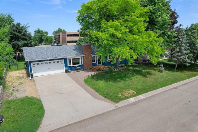 771 Creek Ave, Mendota Heights, MN 55120 - view of front of property featuring driveway, a garage, a shingled roof, and a chimney