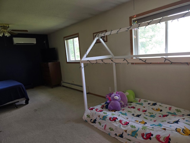 266 6th St, Hancock, MN 56244 - bedroom with a baseboard radiator, a wall unit AC, and carpet floors