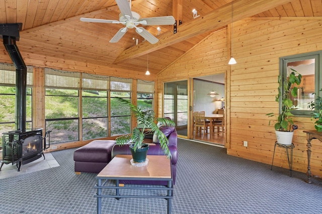3748 Hilltop Rd, Minnetonka, MN 55305 - sunroom / solarium featuring a wood stove