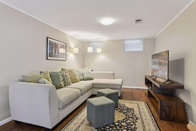 3748 Hilltop Rd, Minnetonka, MN 55305 - living room with dark wood finished floors and crown molding