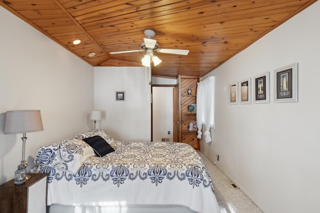 2921 Cambridge Ln, Mound, MN 55364 - bedroom with wood ceiling, carpet flooring, vaulted ceiling, and a ceiling fan