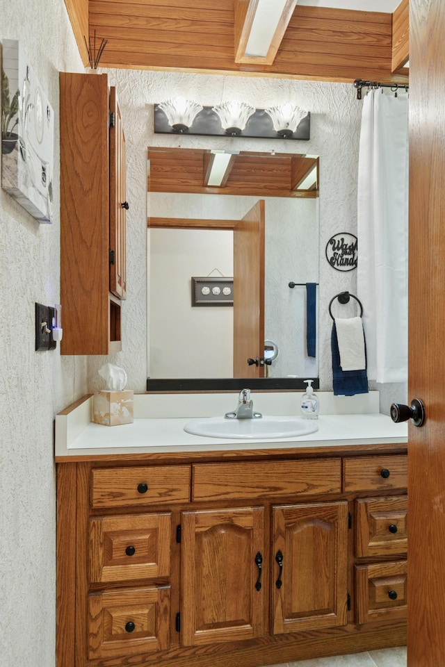 2921 Cambridge Ln, Mound, MN 55364 - bathroom with vanity and a textured wall