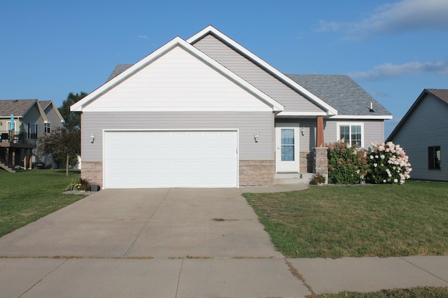 1508 6th Ave S, Sartell, MN 56377 - craftsman inspired home featuring stone siding, a front lawn, driveway, and an attached garage