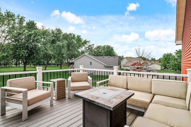 22493 Carina Ct, Farmington, MN 55024 - wooden terrace featuring outdoor lounge area, a yard, and a residential view