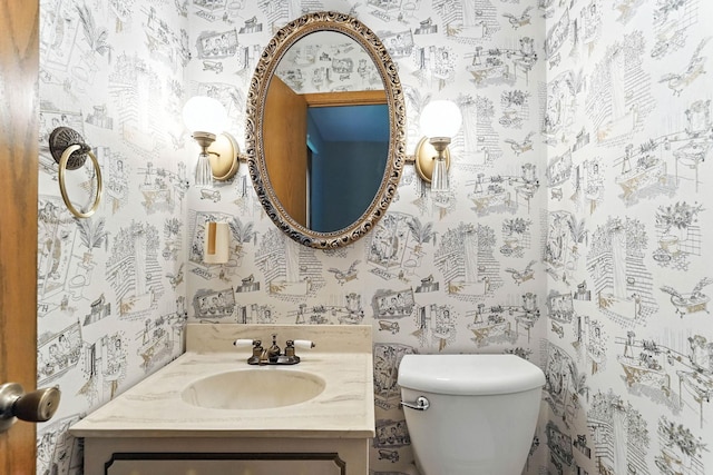 18612 Springcrest Dr, Minnetonka, MN 55345 - half bathroom with wallpapered walls and vanity