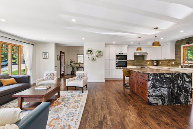 4011 Grimes Ave S, Edina, MN 55416 - living area featuring dark wood-style floors and recessed lighting